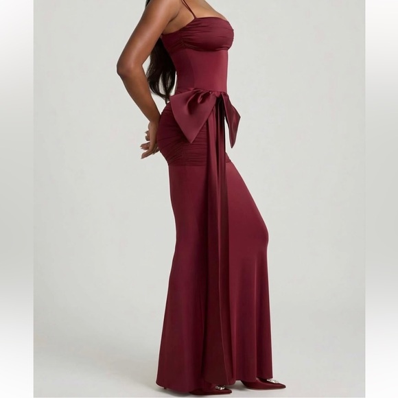 Oh Polly Bow-Detail Ruched Maxi Dress in Wine - Picture 4 of 7